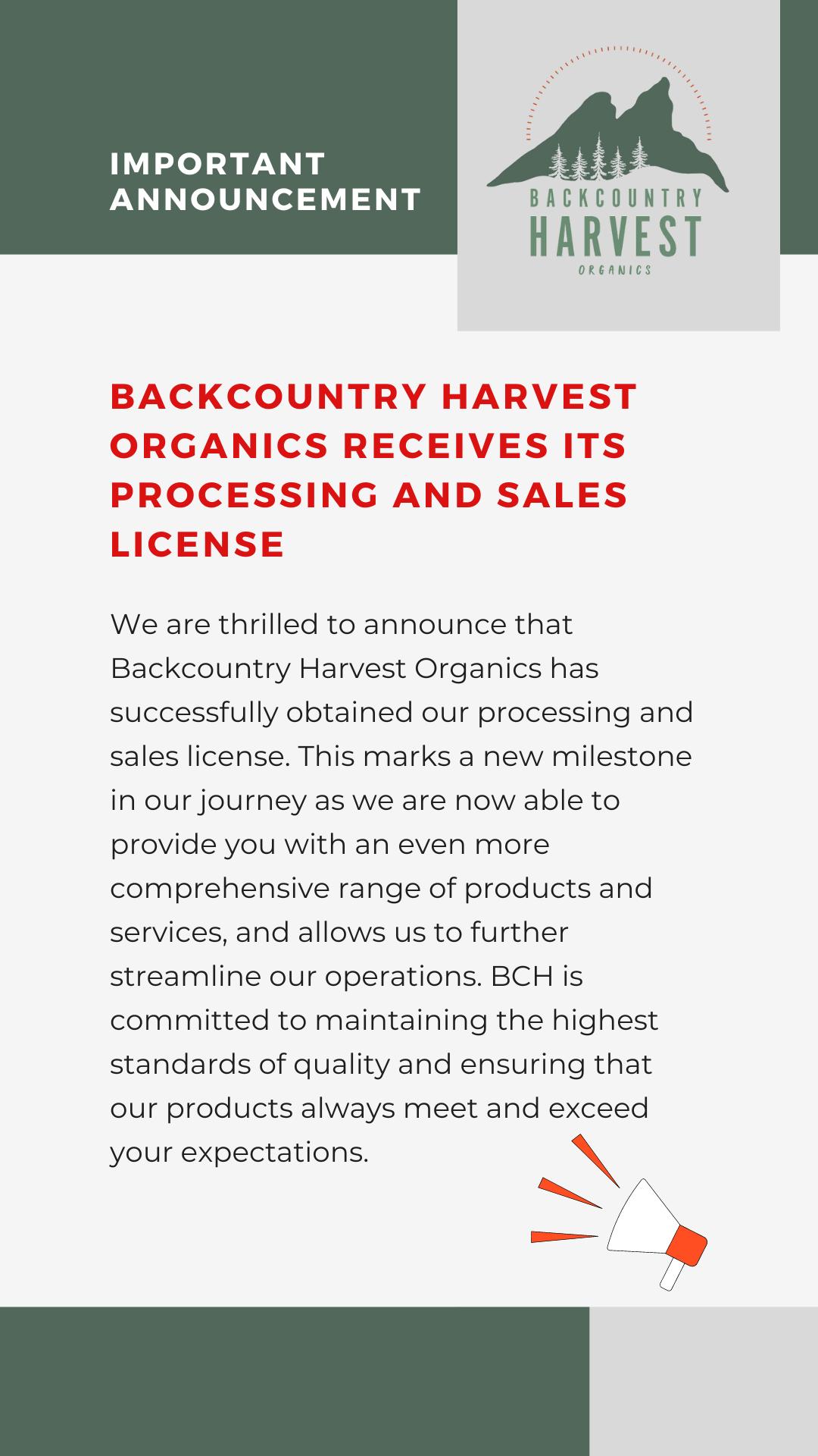 BCH RECEIVES PROCESSING AND SALES LICENSE